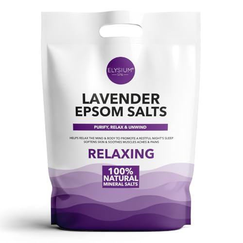 Elysium Spa Lavender Epsom Salts - 100% Natural Mineral Salts | Soothing & Relaxing Soak, Softens Skin & Soothes Muscle Aches & Pains (2Kg)