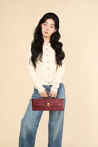 Image of Woven Clutch Purses for Women, Leather Evening Clutch, Handmade Woven Shoulder Bag Crossbody Bag