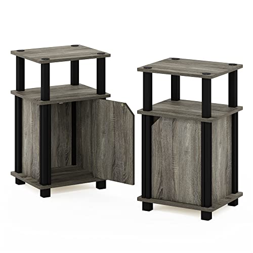 Furinno Brahms 3-Tier End Side Sofa Table/Nighstand with Door, 2-Pack, French Oak/Black - image 7