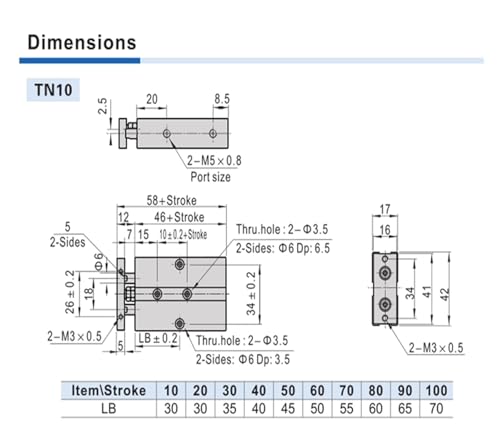 Vérin pneumatique TN25X400S double effet aimanté pour air comprimé