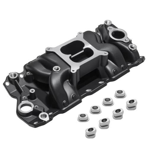 Image of 2026 7501 Intake Manifold Aluminum Performance Dual Plane Air-Gap Compatible with Chevy Small Block SBC 1955-86 262 265 267 283 302 305 307 327 350 400 V8 Engine, Black