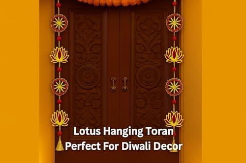 Image of True Decor 2PC Wall Door Hanging Lotus Toran with Bells Main Door Entrance Pooja Room Temple Wedding Festival Decor - Diwali Decoration Items for Home Dcor
