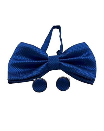 Conjunto Gravata Borboleta + Abotoadura + Lenço Azul Royal