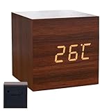 Orologio digitale 2, 5x2, 5 pollici LED in legno con termometro e datario USB/alimentato a batteria Illuminazione a 3 livelli Cronometraggio attivato dal suono Allarme digitale per casa, alla