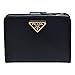 Prada Womens Vitello Move Nero Black Leather Small Wallet with Zipper Gold Triangle Logo 1ML018