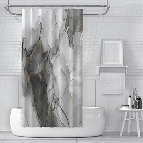 Shower Curtain 90x150cm Extra Long Shower Curtains Mould Proof Resistant Waterproof Washable Bathroom Curtains, Weighted Bath Curtains with Hooks, 3D Garden Outdoor Shower Curtain Grey Texture Cover