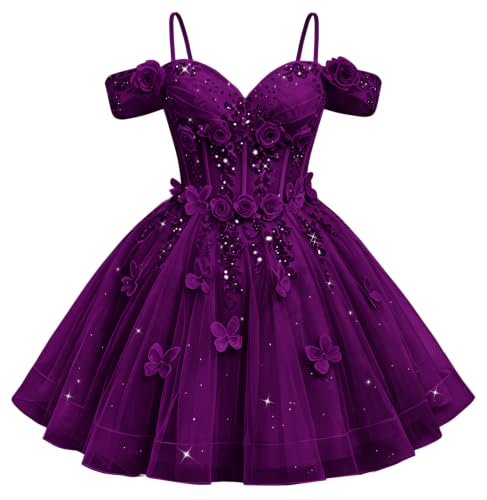 Ftupza Floral Homecoming Dresses Beaded Lace Appliques Tulle Dress 18 Plum
