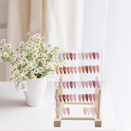 QoTang 4 peças de placa transparente para exibição de arte de unhas com suporte de madeira, placa de