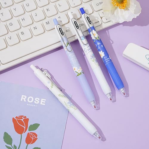 Set de 4 bolígrafos retráctiles de tinta gel floral 0.5mm miniatura 4