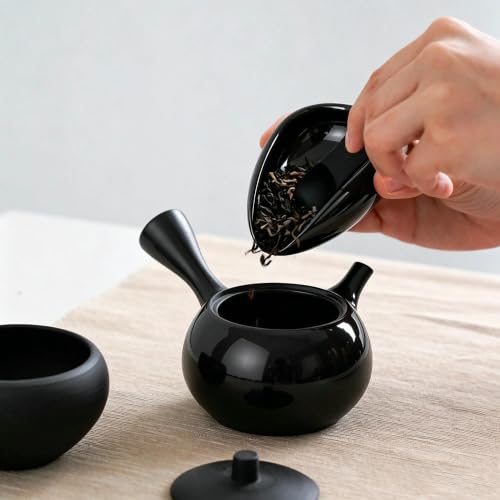 Image of watchget Ceramic Coffee Dosing Cup & Tea Storage Tray, Bright Black