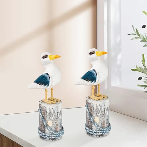 2 piezas figura decorativa de pájaro marino en madera miniatura 6