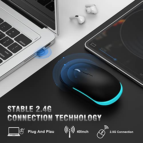 Fenisio Wireless Mouse, 2.4G Optical Computer Mouse With Usb Receiver And Type-C Adapter, Ultra Silent Ergonomic Cordless Mouse For Pc, Laptop, Desktop, Chromebook, Windows (Black) #TOP1