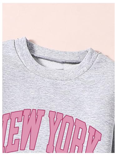 Image of SOLY HUX Girl's Sweatsuit 2 Piece Outfits Letter Graphic Long Sleeve Sweatshirt Tops and Flare Leg Pants Set Grey Letter 8Y