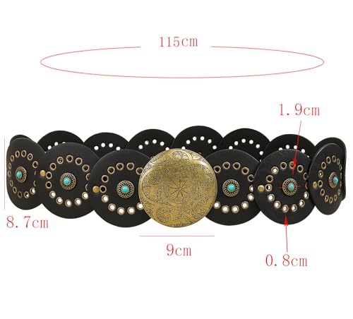 Wide-Disc-Belts Boho-Chunky PU-Leather Western-Concho-Waist-Belt for Women Dress Jeans4