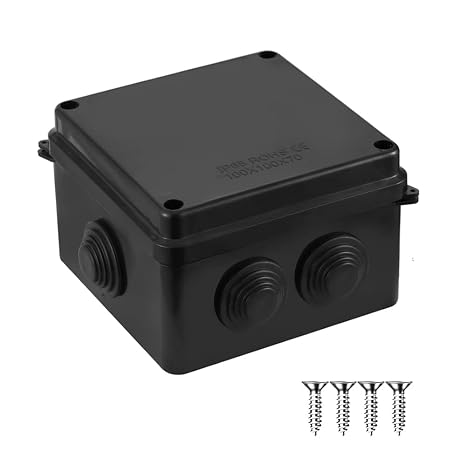 2 x IP65 Junction Boxes, ABS Plastic Outdoor External Electrical Enclosure Box, Universal Weatherproof Surface Mounted CCTV Junction Boxes (100x100x70mm) – AVARTEK (Black)
