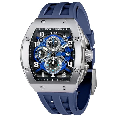 Image of Tsar Bomba Mens Watches Quartz Wristwatch for Men Waterproof 50M Analog Luxury Tonneau Chronograph Calendar Date Men's Dress Business Work Watch Gift for Men