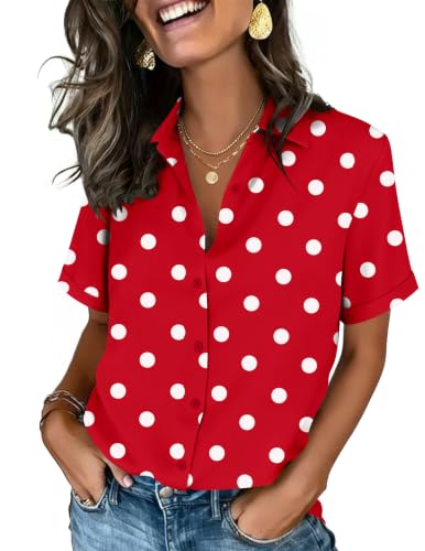 Image of Zeagoo Shirts for Women Button Down Short Sleeve Blouses 2026 Polka Dot Top