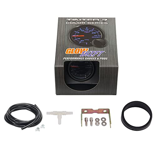 Glowshift Tinted 7 Color 30 Psi Turbo Boost / Vacuum Gauge Kit - Includes Mechanical Hose & T-Fitting - Black Dial - Smoked Lens - For Car & Truck - 2-1/16" 52Mm #TOP3