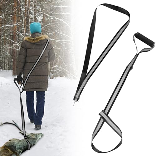 NQEUEPN Deer Drag Rope, Heavy Duty Reflective Deer Drag and Harness with Adjustable Shoulder Strap Deer Drag Strap Deer Hunting Accessories for Outdoor Hunting Quick Moving (Black)