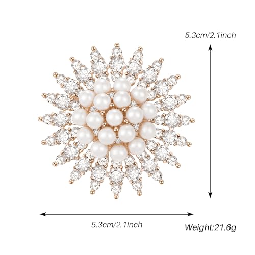 Image of SELOVO Bling Elegant Crystal Simulated Pearl Snowflake Brooch Pin