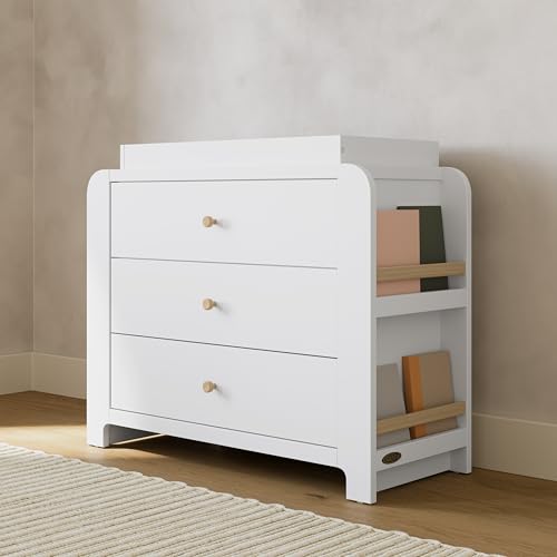 Image of Graco Read-with-Me 3 Drawer Chest with Removable Changing Topper, White | GREENGUARD Gold Certified, Removable Bookshelves, Nursery & Kids Bedroom Wood Dresser, Spacious Storage, Interlocking Drawers