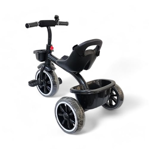 Image of MEKASHI T-001RW Plug N Play Kids Trike /Baby Tricycle, Big Size Storage Basket, Bell, Comfortable Seat with Seat Belt, 12 to 48 Months, Load Upto 35Kg, Easy Assembly, Heavy Guage Steel Frame, Black