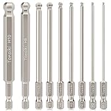 Tonsiki 9PCS Ball End Hex Head Allen Wrench Drill Bit Set, Metric S2 Steel Hex Bits Set, 1/4' Hex Shank Magnetic Screwdriver Bit Set for Assembling Furniture, 4'' Long - 1.5/2/2.5/3/4/5/6/8/10mm