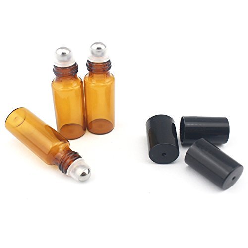 Elandy Lot de 6 flacons ronds 5 ml Ambre Bouteille en verre avec boule en métal pour huiles essentielles, aromathérapie, parfum et baumes à lèvres Meilleur Cadeau de Noël Cover