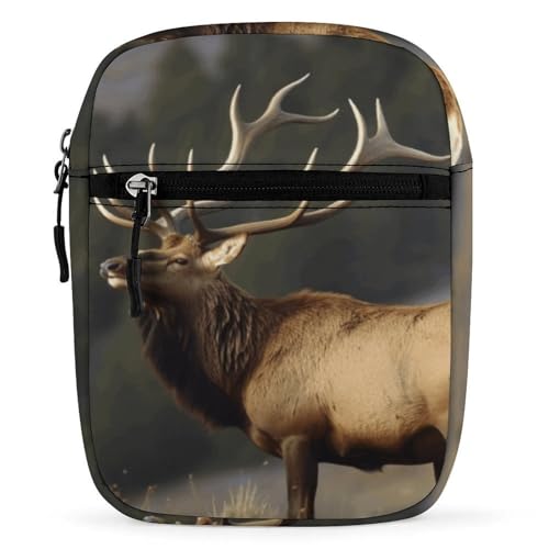 Small Satchel,Bull Elk Oxford Cloth Messenger Bag,mini Shoulder Bag,crossbody Bags with Adjustable Strap for Men Women, Style