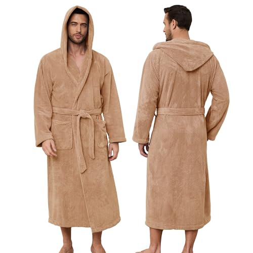 PJGGZ Men's Bathrobes with Hood, Soft Long Towel Robe for
