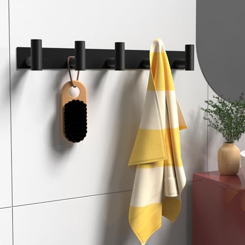 Image of PMMASTO Coat Rack Wall Mounted, 5 inchT Shaped Wall Hooks for Hanging, Heavy Duty Stainless Steel Coat Hook Rail for Hat Towel Robes in Bathroom Kitchen Mudroom Entryway (Black, 1 Pack)