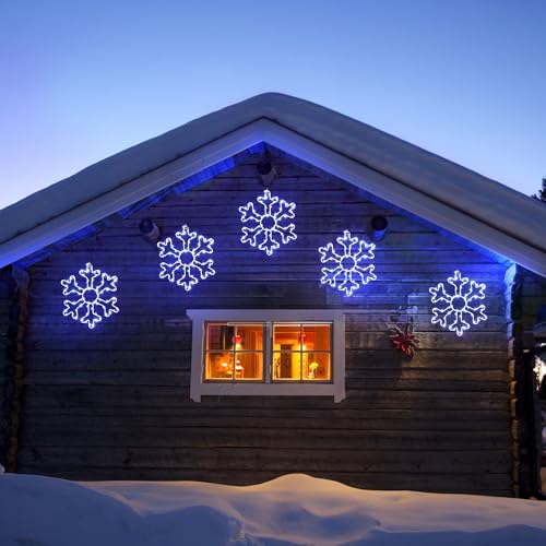BlcTec 2 Pack Big Christmas Snowflakes Lights, 13 Inch Durable Metal Frame Snowflakes with 8 Modes, Waterproof Battery Operated Snowflakes for Wall, Window, Trees Christmas Decorations (NoTimer)