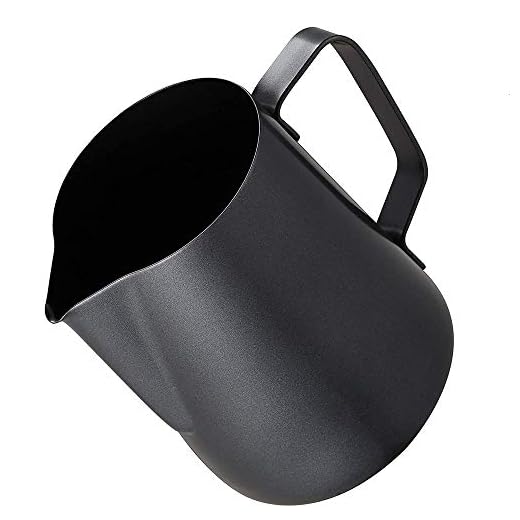 POEFT 600 ml rostfritt stål mjölkskummare kanna pläterad, espresso mjölkskummare kanna kaffekanna, latte konst kopp - svart