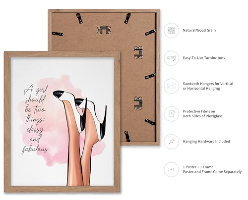 Image of Poster Master Classy And Fabulous Poster - Fashion Print - Positive Quote Art - Trendy Art - Modern Art - Gift for Women & Fashionista - Wall Decor for Bedroom or Girl's Room, 16x20 Beige Framed