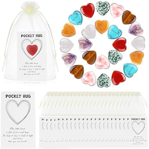 Love Pocket Hug Tokens Bulk 24pcs Heart Shaped Crystal with card and pocket, Cheer Up card for Family and friends, Valentine's Day Classroom gifts for kids, for Birthday, Party, New Year Cover