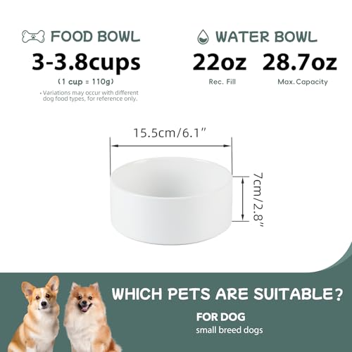 Havniva Rutschfester Keramik-Hundeschale 15,5 cm für Kleine und Mittlere Hunde,gewichtete Futter-Schale für Futter und Wasser (850 mL, Weiß)