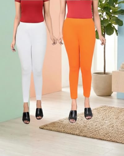 Image of Leggings for Women Ankle Length Combo Pack Black and White Cotton Stretch Comfortable Gym Yoga Pants Slim Fit Stylish Women Leggings