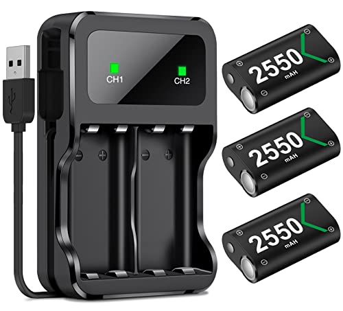 Rechargeable Battery Pack with Xbox Charger Station for Xbox Series X|S/Xbox One, with 3x2550 mAh Xbox Rechargeable Battery Pack Work for Xbox Series X|S/Xbox One/Xbox One S/Xbox One X/Xbox One Elite