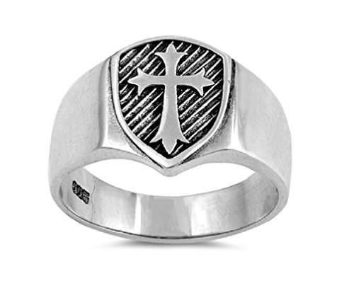 CloseoutWarehouse 925 Sterling Silver Medieval Cross Shield Ring