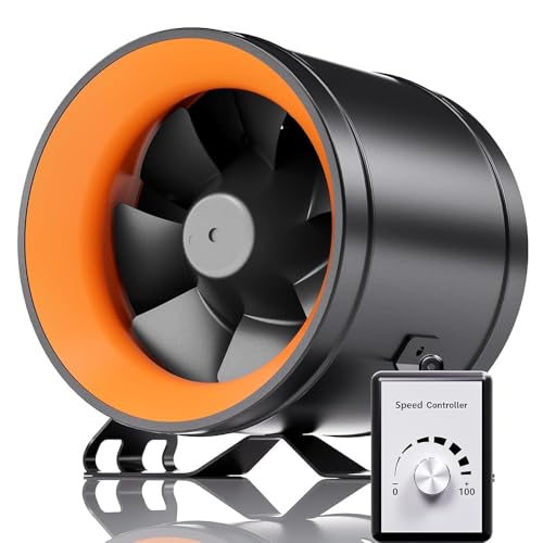 Hon&Guan ダクトファン 150mm 強力 無段階調速可能 【インボイス制度登録店】 金属ケース ダクト用換気扇 省エネ 塗装ブース用 マイニングリグ冷却 インバータダクトファン 無段階調速スイッチ付き 産業用排風機(HI-150PE,ブラック)