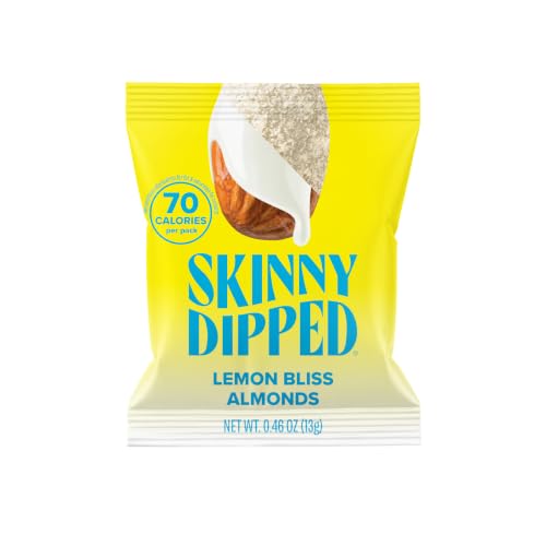 Image of SkinnyDipped Lemon Bliss Almonds Mini Snack Packs | 24 Pack | Crunchy Whole Almonds Thinly Dipped in Yogurt | Plant Protein Snack Packs