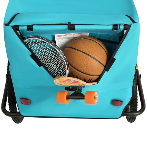 Image of Kids Bike Trailer, Suitable for 1 to 2 Children, Double Seat, Universal Coupler, Foldable, Canopy with Bug Screen and Weather Shield, with 5-Point Harness and Storage Bags