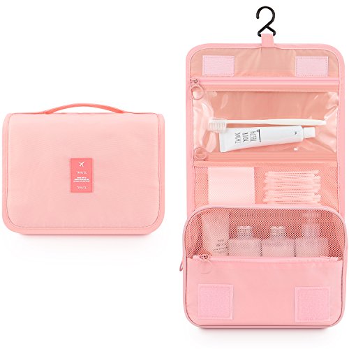 Mossio Hanging Toiletry Bag - Large Cosmetic Makeup Travel Organizer for Men & Women with Sturdy Hook (Light Pink)