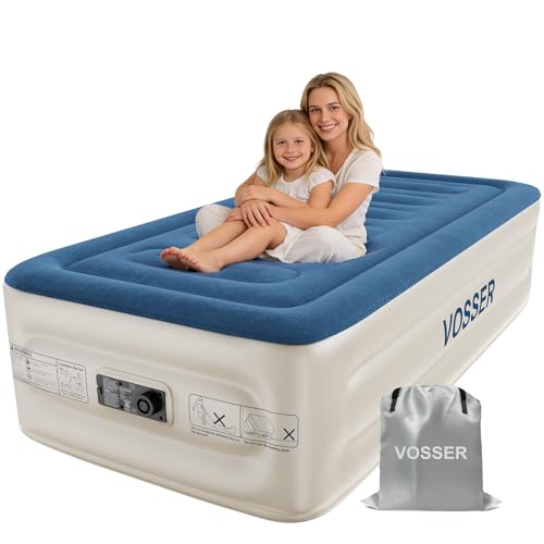 VOSSER Twin Air Mattress with Built-in Pump,Fast & Easy Inflation/Deflation Inflatable Mattress, Foldable Blow Up Mattress with Storage Bag, Inflatable Bed for Home, Camping & Guests