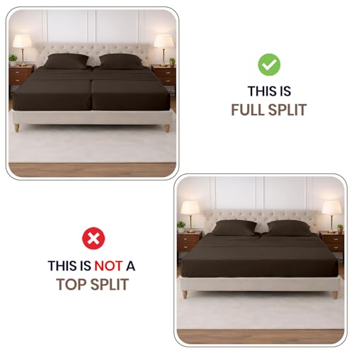 Image of SGI Split King Sheet Set for Adjustable Bed Egyptian Premium Cotton 600 Thread Count Sheets for Sleep Number Bed 15 inch Deep Pocket 5 Pc Set with 2 Twin XL Fitted Sheets Soft Breathable -Chocolate