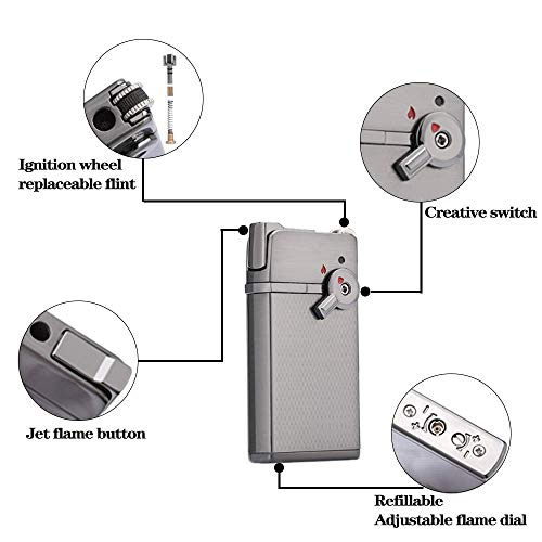 Yusud Torch Cigar Lighter, Butane Fuel Refillable, Soft/Jet Flame Switchable Cigarette Lighter With Flame Adjustable And Rotatable Switch, Unique Gift For Tobacco Pipe & Cigar #TOP1