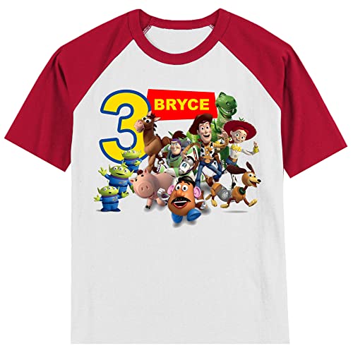 Personalized Toy Cartoon Movie Birthday Shirt | Personalized with Name and Age | Unisex Short Sleeve Raglan T-Shirt2