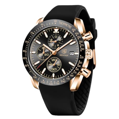 Image of BENYAR Mens Watches Quartz Movement Chronograph Leather Strap Fashion Business Sport Design 30M Waterproof Scratch Resistant Elegant Gifts for Men