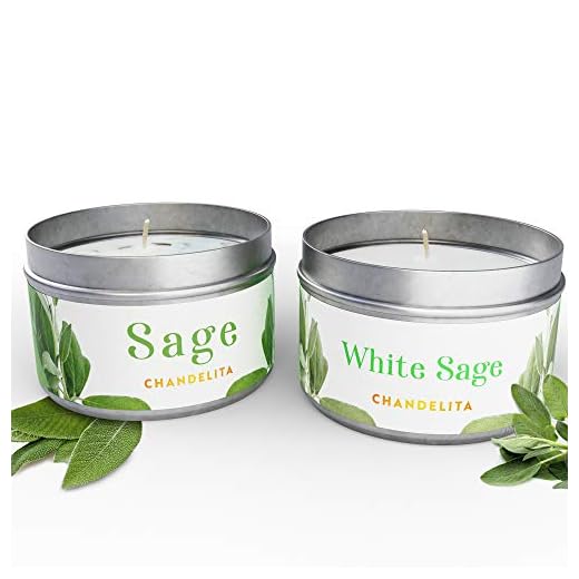 Chandelita Geurkaarsen van salie en witte salie voor zegen en energie van het milieu met sojawas voor reiniging, meditatie, chakragenezing en woondecoratie