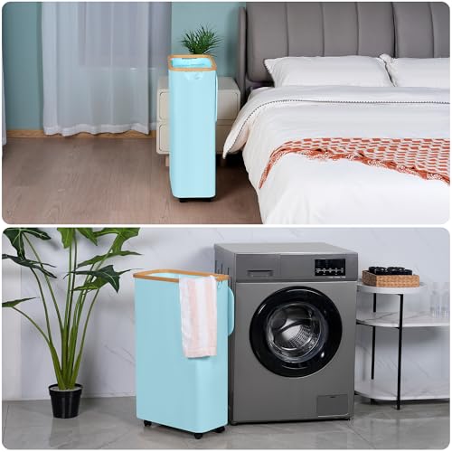 Image of efluky Slim Laundry Hamper with Wheels, Narrow Laundry Basket with Lid and Removable Bag, Aesthetic Dirty Clothes Hamper on Wheels for Laundry Room, Bedroom, Dorm and Bathroom, 75L Beige